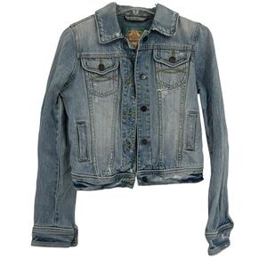 Abercrombie & Fitch Vintage Denim Jacket 90s Women Size M Cropped Distressed